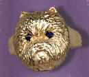 14K Gold Dog Jewelry Cairn Terrier Head with Sapphire Eyes as Ring