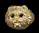 14K Gold Dog Jewelry Cairn Terrier Head with Sapphire Eyes Ring