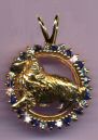 14K Gold Rough Collie in Ruby or Sapphire and Diamond Bezel