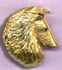 14K Gold Large Rough Collie Head with Sapphire Eye