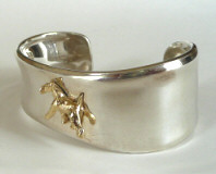 Superb, substantial Trapezoid Cuff Bracelet shown in Sterling Silver with 14K Gold Airedale