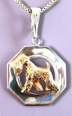 14K Gold or Sterling Silver Glossy Octagon with YOUR Sculptured Trotting Dog Breed 