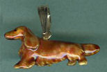 18K Gold and Enamel Large Red Long Haired Dachshund