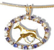 14K Gold Kerry Blue Terrier Trotting in Our Exclusive Diamond Oval