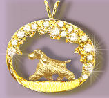 Your English Cocker Trotting in Our Exclusive 14K Gold Scene Bezel with 1.5 Carats of Brilliant Cut Diamonds