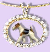 14K Gold Wire Fox Terrier with Enamel Artwork Trotting in our Exclusive Diamond Oval-ONE of a KIND