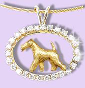 14K Gold Wire Fox Terrier Trotting in our Exclusive Diamond Oval-ONE of a KIND
