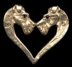 14K Gold Dog Jewelry Fox Terrier Wire Double Heads as Heart with Sapphire Eyes