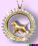 14K Gold German Wirehaired Pointer in Diamond and Gemstone Circle