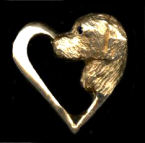14K Gold Dog Jewelry Golden Retriever  Head in Heart with Wings