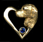 14K Gold Dog Jewelry Golden Retriever  Head in Heart with Sapphire