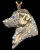14K Gold Dog Jewelry Golden Retriever Head Pave in Diamonds with Sapphire Eye