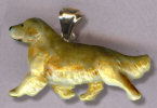 14K Gold and Enamel Large Trotting Golden Retriever with Gold Bale