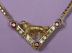 14K Gold Golden Retriever Necklace with Diamonds and Rubies