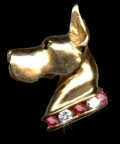14K Gold Dog Jewelry Great Dane Head with Diamond and Ruby Collar