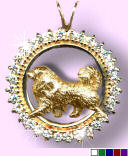 14K Gold Great Pyrenees in Diamond and Gemstone Circle