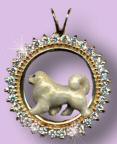 14K Gold Great Pyrenees with Enamel Artwork on 1.2 Carats of Full Cut Diamonds
