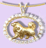 14K Gold Grreat Pyrenees Trotting in Our Exclusive Diamond Oval
