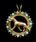 14K Gold Dog Jewelry Irish Wolfhound  in Diamond and Emerald Bezel