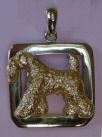 14K Yellow Gold Kerry Blue Terrier in 14K White Gold Glossy Square