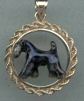 14K Gold Dog Jewelry Kerry Blue Terrier Enamel in Classic Rope Bezel for Necklace or Brooch