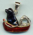 Newfoundland Jewelry - 18K Gold and Enamel Newfoundland in Boat with Life Ring