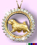 14K Gold Norfolk Terrier in Diamond Bezel