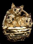 14K Gold Norwich Puppies with Sapphire Eyes in Woven Basket
