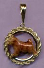 14K Gold Norwich Terrier with Enamel Artwork in Classic Rope Bezel and Enhancer Bail