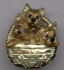 18K Gold Dog Jewelry Norwich Terrier Enamel Puppies in Basket for Brooch
