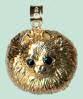 14K Gold Medium 3/4 View Pomeranian Head with Sapphire Eyes 
