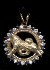 14K Gold Dog Jewelry Samoyed in Diamond and Sapphire Bezel