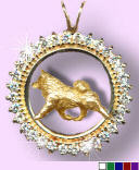 14K Gold Rottweiler in Diamond and Gemstone Circle