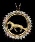 14K Gold Scottish Deerhound in  Full Cut Diamond Bezel