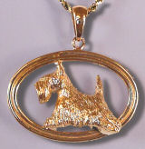 14K Gold Scottish Terrier in Grooved Oval