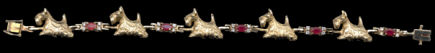 14K Gold Scottish Terrier Bracelet - Running Scotties with Oval Ruby and Diamond Links
