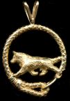 14K Gold Dog Jewelry Siberian Husky in Leash Bezel