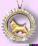 14K Gold Silky Terrier in Diamond and Gemstone Circle