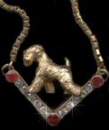 14K Gold Dog Jewelry Soft Coated Wheaten Terrier on Diamonds and Rubies V Necklace