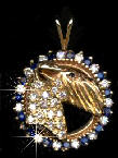 14K Gold Dog Jewelry Welsh Head in Diamond and Sapphire Bezel