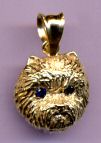 14K Gold Small West Highland White Terrier Head with Sapphire Eyes