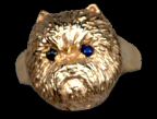 14K Gold Dog Jewelry West Highland White Terrier  Head as Ring with Sapphire Eyes