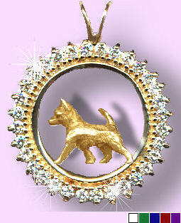 14K Gold Smooth Chihuahua in Diamond and Gemstone Circle