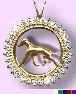 14K Gold Italian Greyhound in Diamond and Gemstone Circle