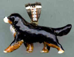 14K Gold and Enamel Large Trotting Bernese Mountain Dog with Diamond Bale
