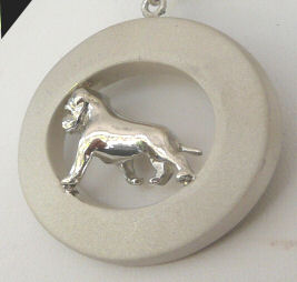 14K Gold or Sterling Silver Trotting Bullmasiff in Brushed Wide Oval -Side View 1
