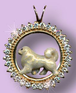 14K Gold Great Pyrenees with Enamel Artwork on 1.2 Carats of Full Cut Diamonds