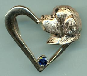 14K Gold Newfoundland Head in Heart with 1/4 Carat Sapphire,Ruby, or Amethyst