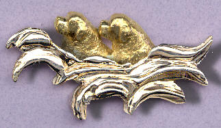14K Yellow Gold Newfoundlands Swimming in 14K White Gold Waves
