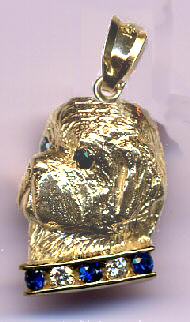 14K Gold Newfoundland Head 3/4 View with Sapphire or Ruby and Diamond Collar